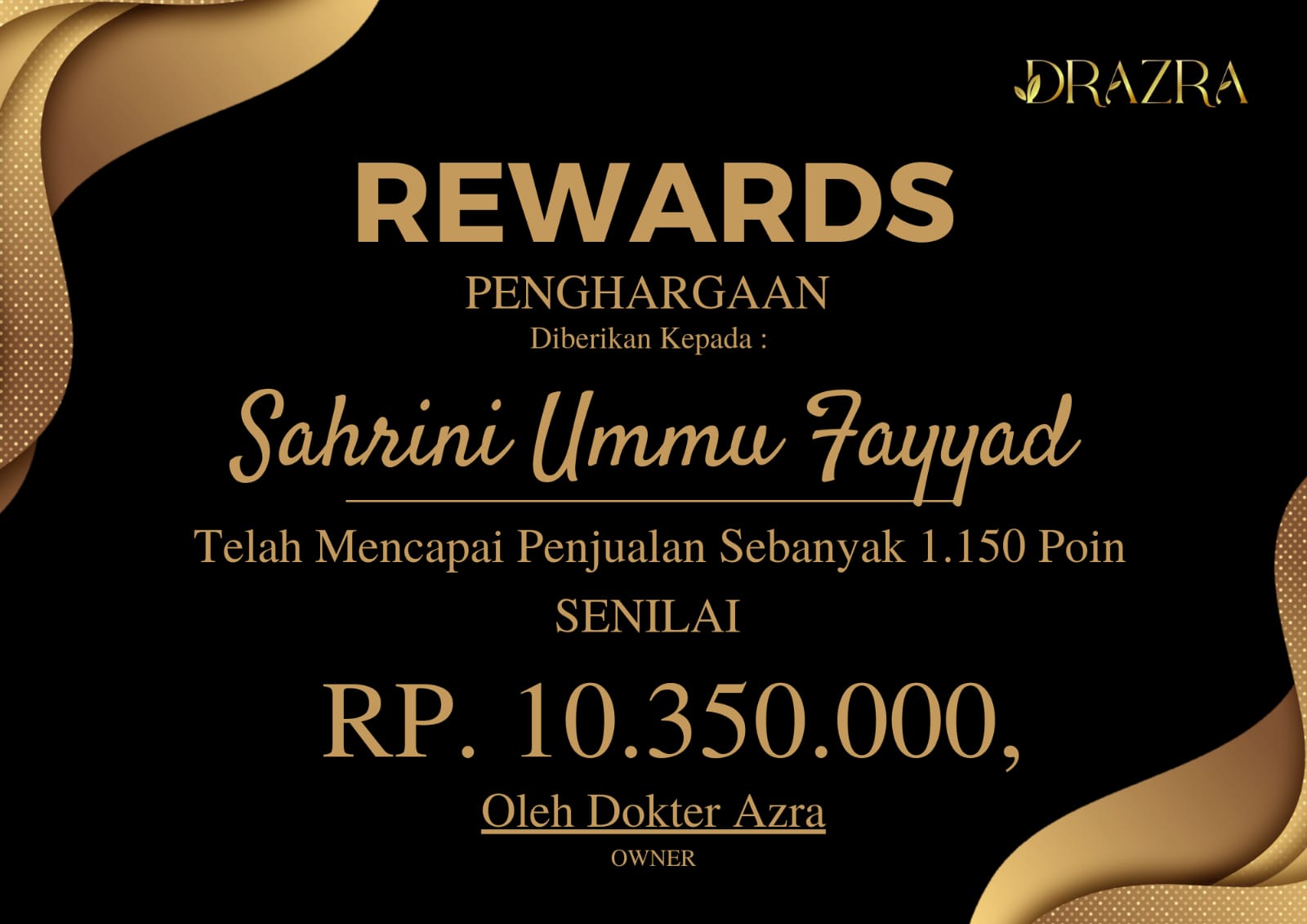 Reward Sahrini 1.150 poin