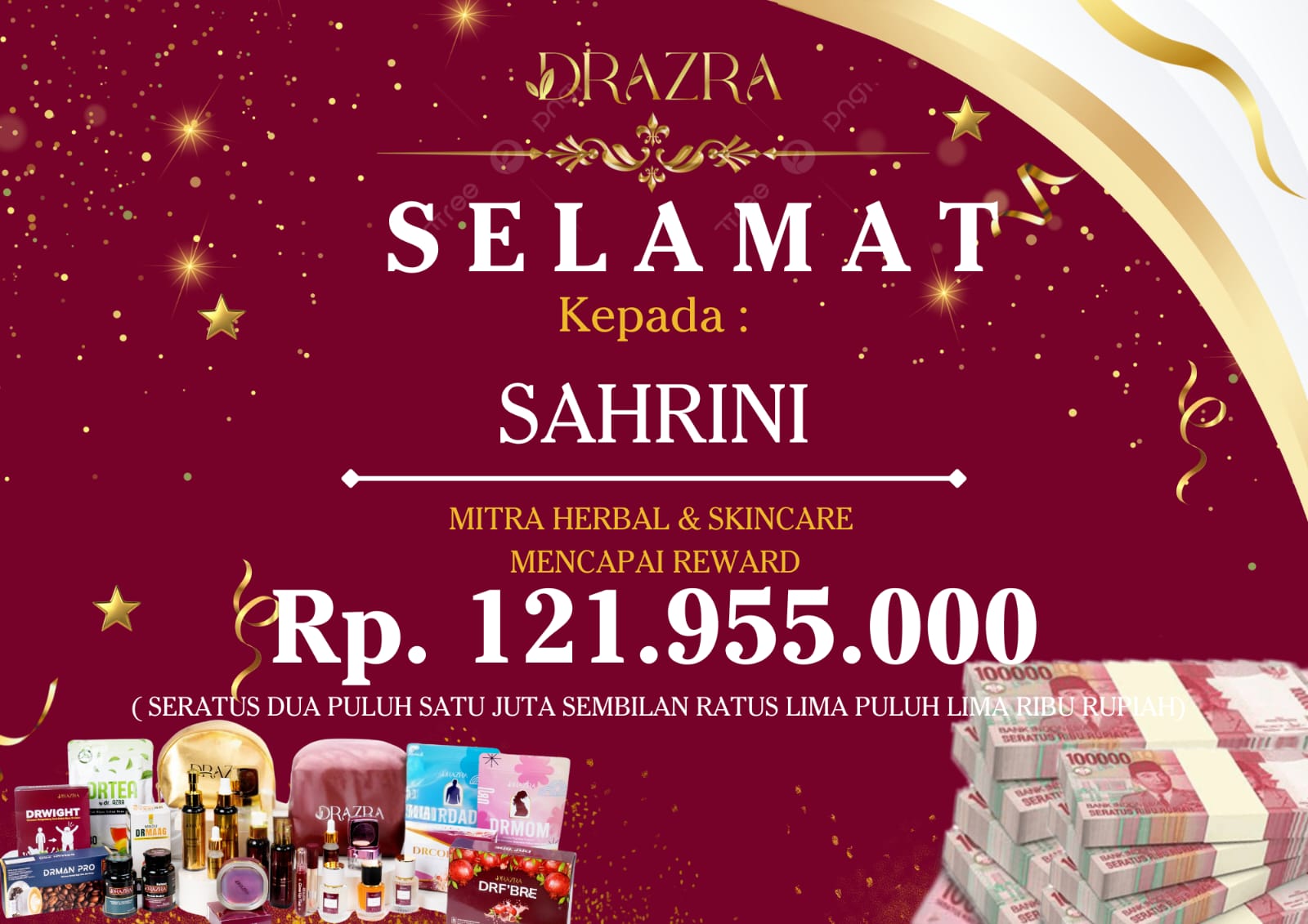 Reward Sahrini Rp121.955.000