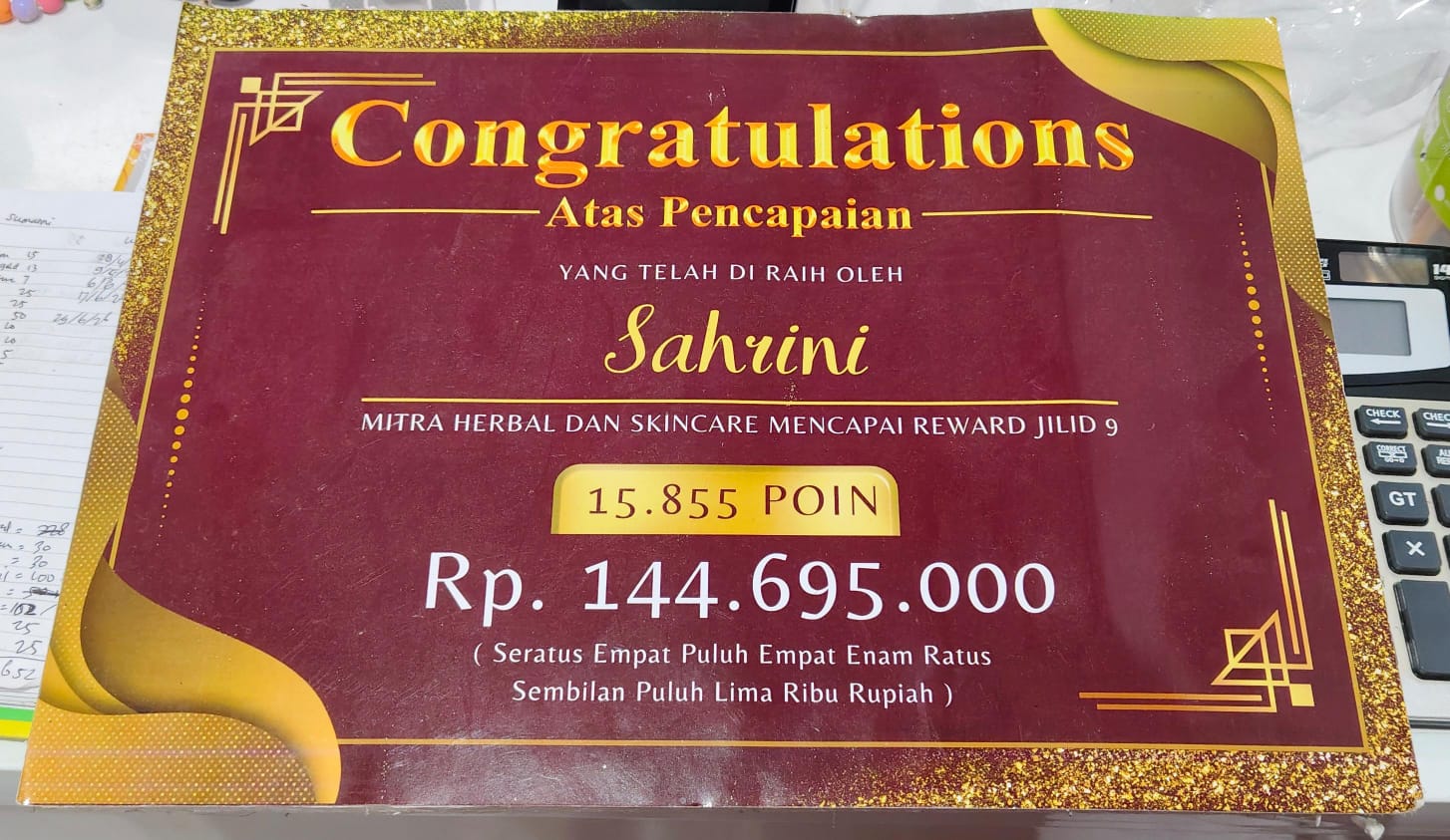 Reward 15.855 poin Sahrini