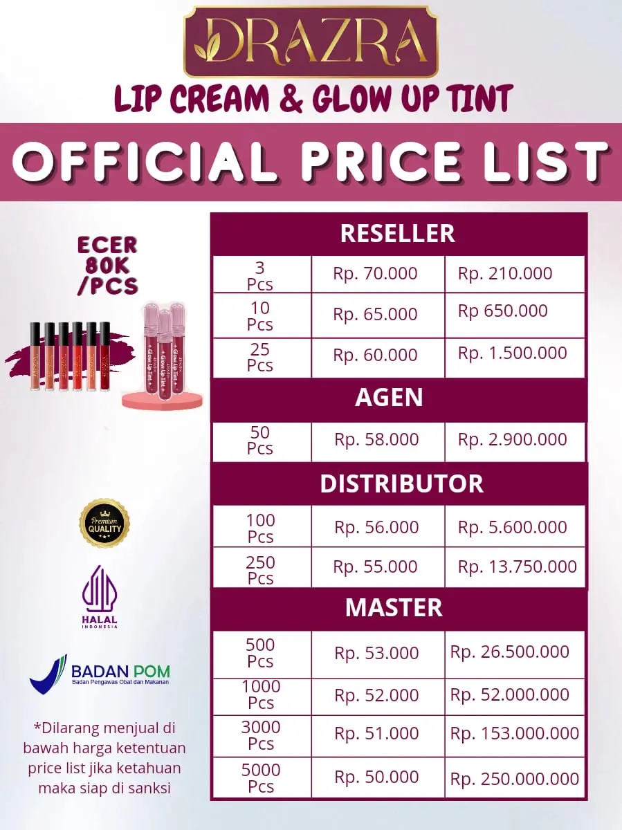 Price list resmi Lip Cream & Glow Up Tint