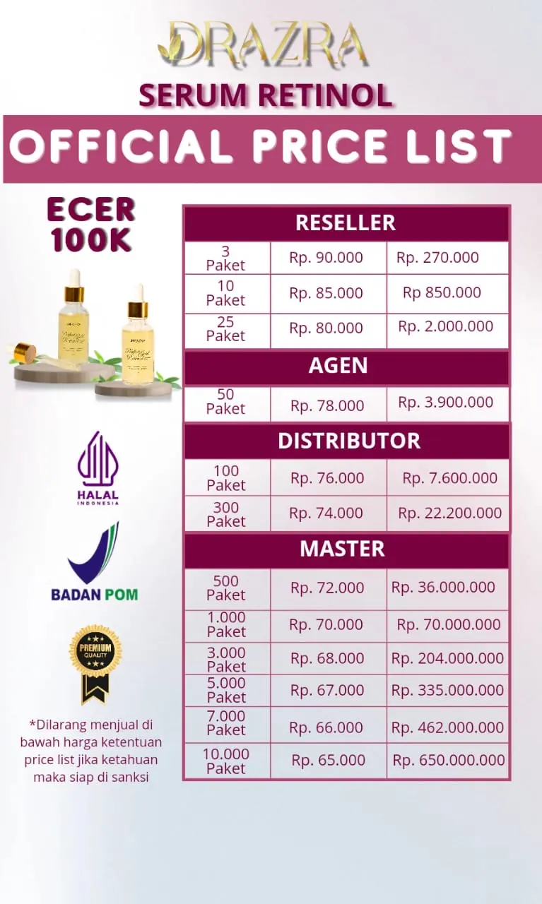 Price list resmi Serum Retinol